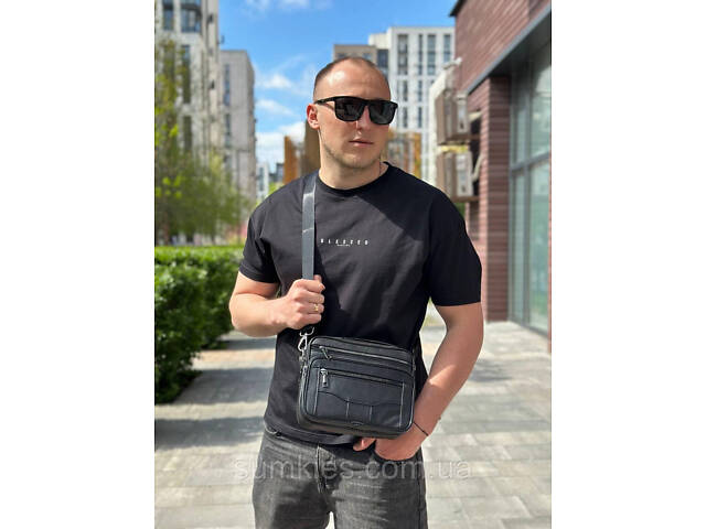 Чоловіча барсетка з ручкою 23х19х7, шкіряна сумка з ременем через плече BEXHILL BX-14440B чорна - Фото 5