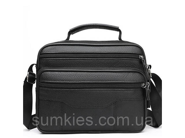 Чоловіча барсетка з ручкою 23х19х7, шкіряна сумка з ременем через плече BEXHILL BX-14440B чорна - Фото 2