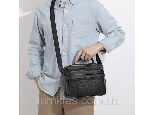 Чоловіча барсетка з ручкою 23х19х7, шкіряна сумка з ременем через плече BEXHILL BX-14440B чорна - Фото 3