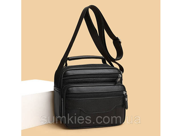 Чоловіча барсетка з ручкою 23х19х7, шкіряна сумка з ременем через плече BEXHILL BX-14440B чорна - Фото 7