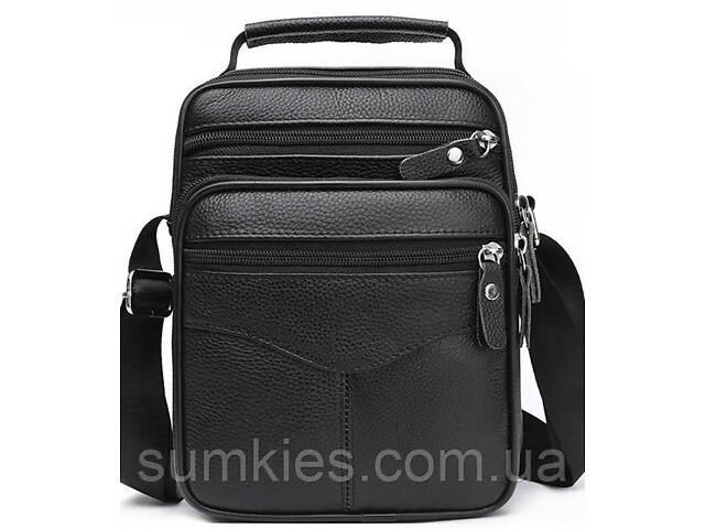 Чоловіча барсетка через плече 26х20.5х8 / месенджер наплічний з натуральної шкіри, чорний - Фото 2