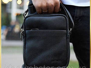 Чоловіча чорна шкіряна сумка-месенджер Шкіряна чоловіча сумка-месенджер чорна Tiding Bag