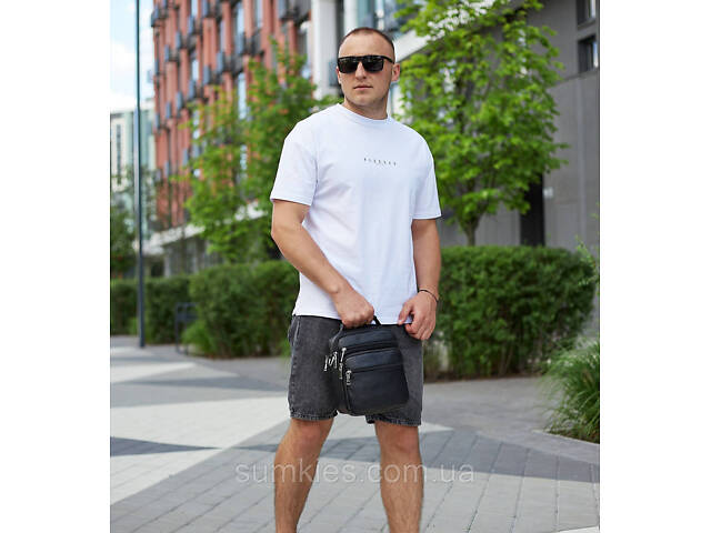 Чоловіча чорна сумка-барсетка 18x22x8, месенджер з натуральної шкіри Tiding Bag M2237A чорний - Фото 9