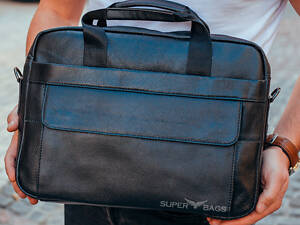 Мужская черная сумка для ноутбука и документов кожаная 471171