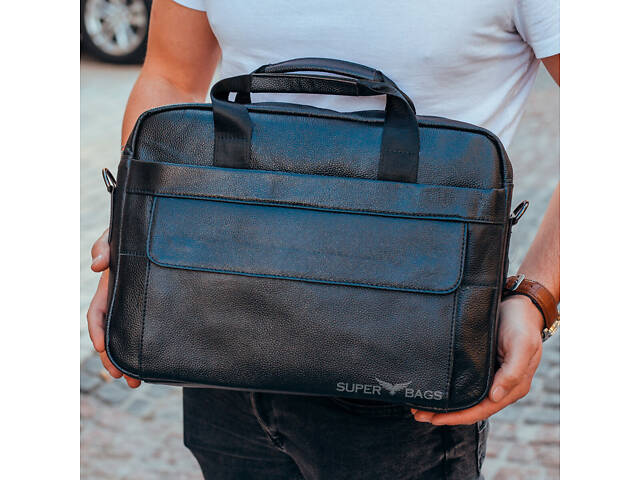 Мужская черная сумка для ноутбука и документов кожаная 471171 - Фото 1