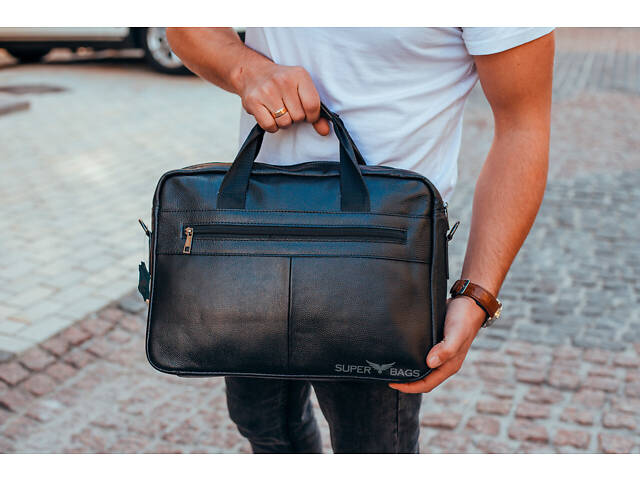 Мужская черная сумка для ноутбука и документов кожаная 471171 - Фото 8