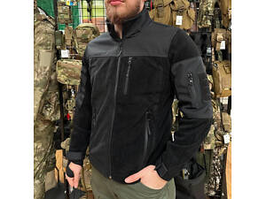 Мужская флисовая кофта Safari Tactical на молнии с Softshell вставками (Черный) S