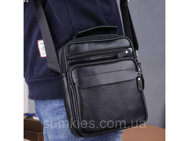 Чоловіча шкіряна барсетка через плече 22х26х9, месенджер з ручкою Bexhill Bx-66503 чорний - Фото 3