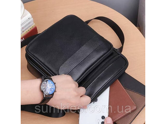 Чоловіча шкіряна барсетка через плече 22х26х9, месенджер з ручкою Bexhill Bx-66503 чорний - Фото 6