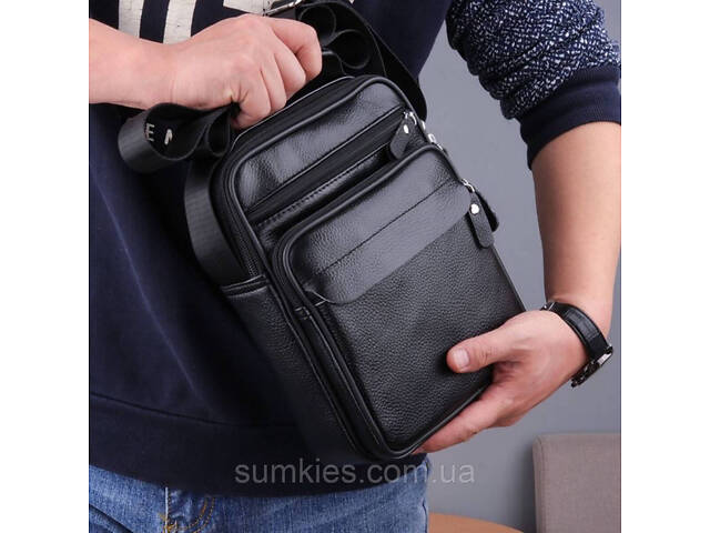 Чоловіча шкіряна барсетка через плече 22х26х9, месенджер з ручкою Bexhill Bx-66503 чорний - Фото 9