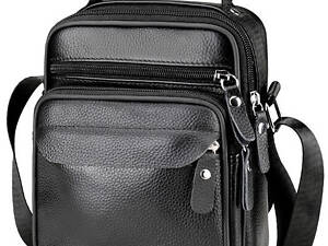 Чоловіча шкіряна барсетка через плече компактна функціональна з ручкою чорна Bexhill Bx-54551