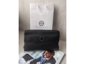 Мужская кожаная барсетка клатч Philipp Plein черная