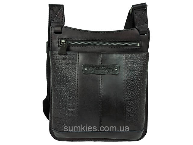 Чоловіча шкіряна наплічна сумка, планшетка Mykhail Ikhtyar чорна - Фото 1
