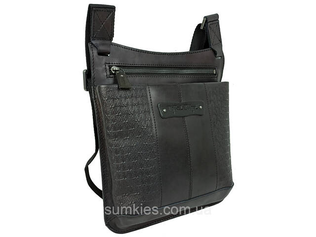 Чоловіча шкіряна наплічна сумка, планшетка Mykhail Ikhtyar чорна - Фото 2