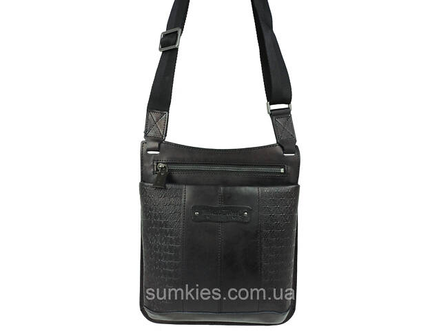 Чоловіча шкіряна наплічна сумка, планшетка Mykhail Ikhtyar чорна - Фото 3