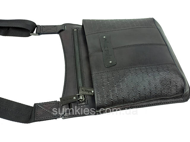 Чоловіча шкіряна наплічна сумка, планшетка Mykhail Ikhtyar чорна - Фото 8