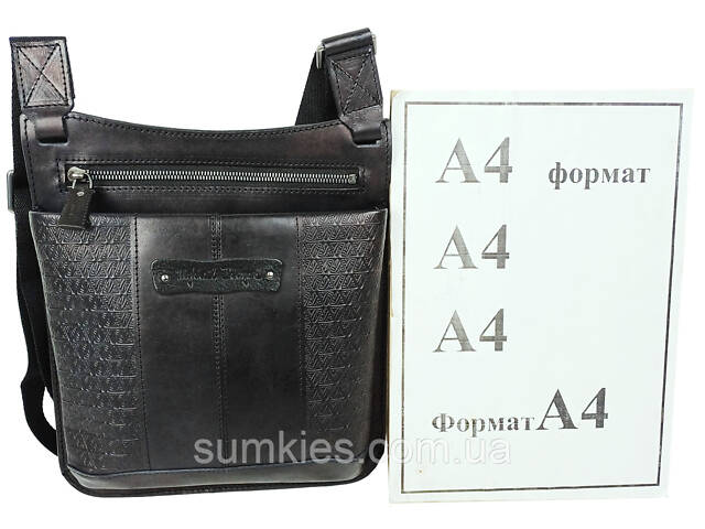 Чоловіча шкіряна наплічна сумка, планшетка Mykhail Ikhtyar чорна - Фото 9