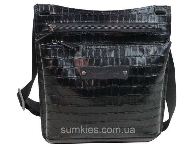 Чоловіча шкіряна наплічна сумка під крокодила Mykhail Ikhtyar чорна - Фото 1