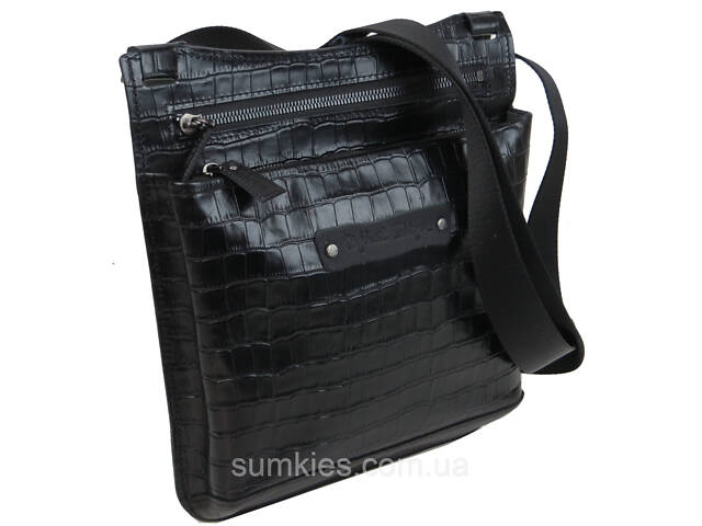 Чоловіча шкіряна наплічна сумка під крокодила Mykhail Ikhtyar чорна - Фото 4