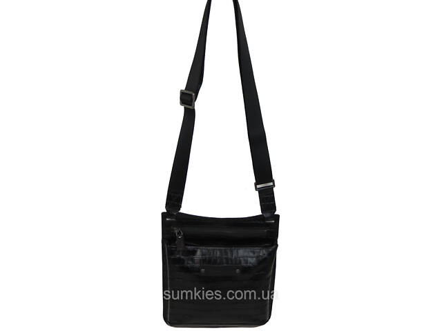 Чоловіча шкіряна наплічна сумка під крокодила Mykhail Ikhtyar чорна - Фото 5