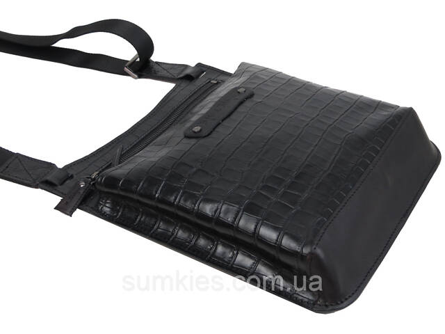 Чоловіча шкіряна наплічна сумка під крокодила Mykhail Ikhtyar чорна - Фото 6