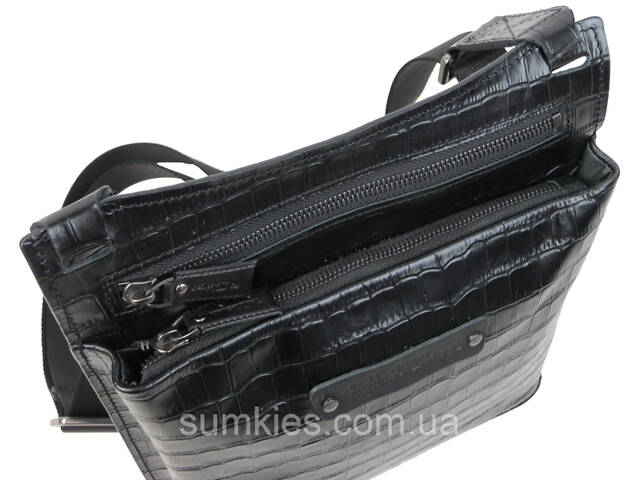 Чоловіча шкіряна наплічна сумка під крокодила Mykhail Ikhtyar чорна - Фото 8