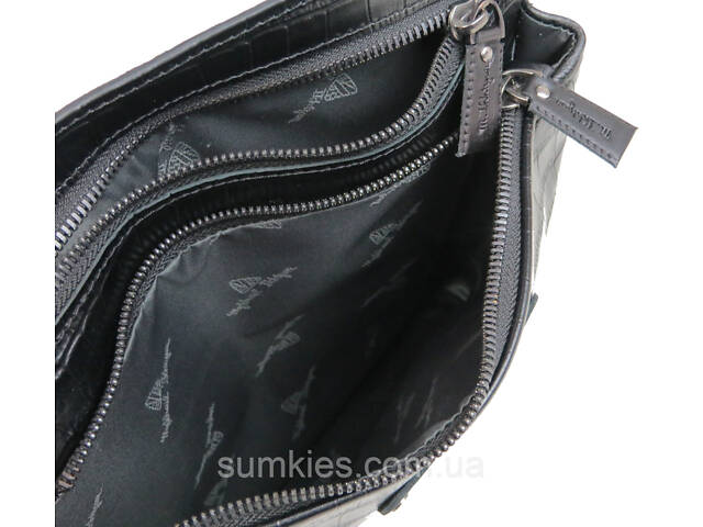 Чоловіча шкіряна наплічна сумка під крокодила Mykhail Ikhtyar чорна - Фото 9