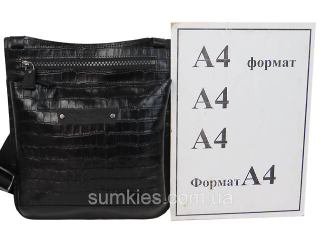 Чоловіча шкіряна наплічна сумка під крокодила Mykhail Ikhtyar чорна - Фото 10