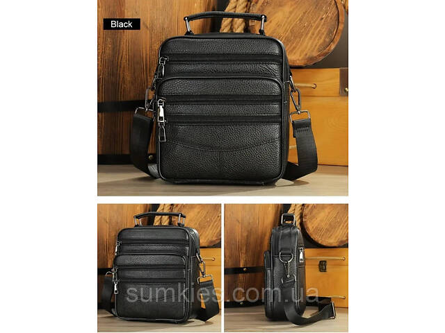 Мужская кожаная сумка 6049 - 111 черная - Фото 3