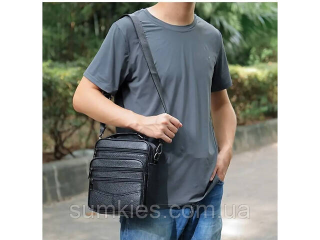 Мужская кожаная сумка 6049 - 111 черная - Фото 4