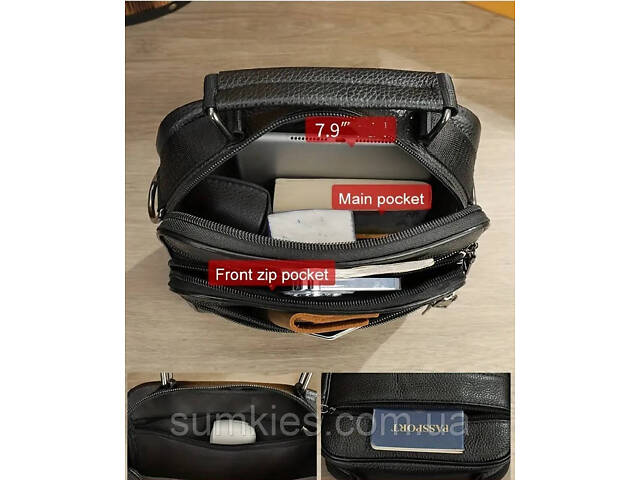 Мужская кожаная сумка 6049 - 111 черная - Фото 5