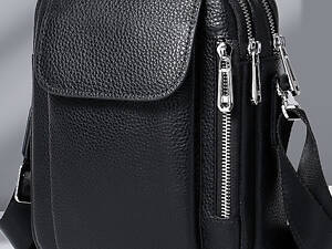 Чоловіча шкіряна сумка-барсетка 19х24х7.5, сумочка планшет через плече чорна Bexhill BX-09164