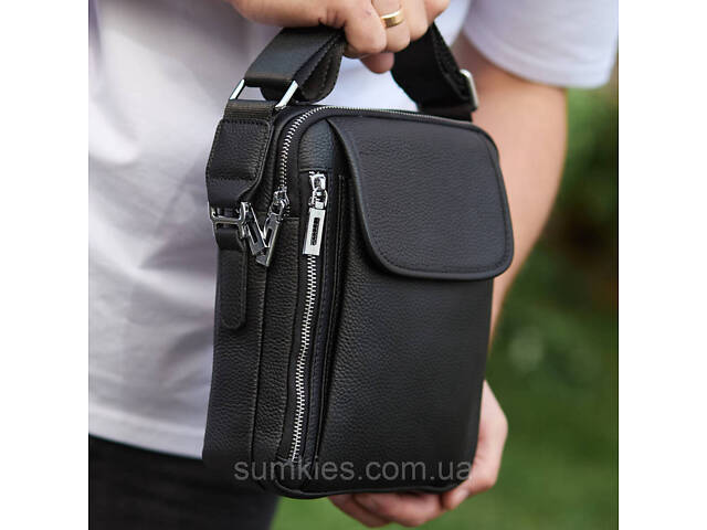 Чоловіча шкіряна сумка-барсетка 19х24х7.5, сумочка планшет через плече Bexhill BX-36256 чорна - Фото 1