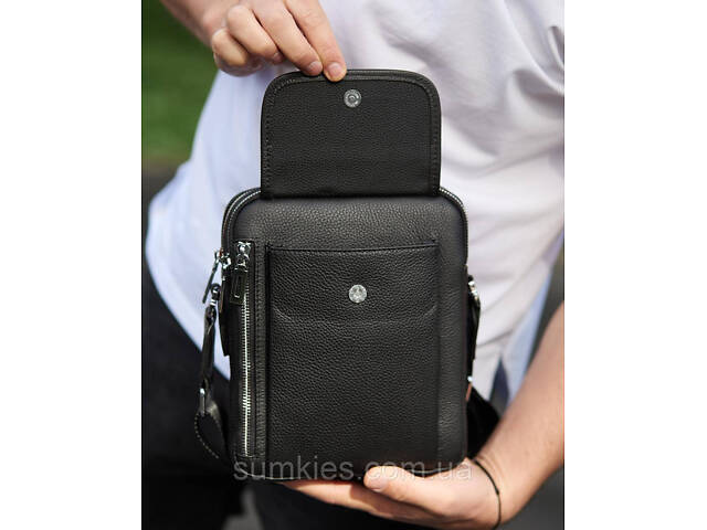 Чоловіча шкіряна сумка-барсетка 19х24х7.5, сумочка планшет через плече Bexhill BX-36256 чорна - Фото 3