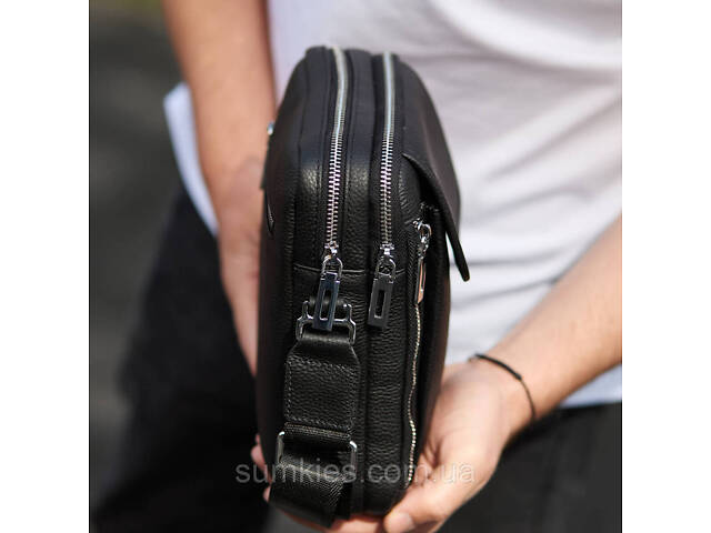 Чоловіча шкіряна сумка-барсетка 19х24х7.5, сумочка планшет через плече Bexhill BX-36256 чорна - Фото 5