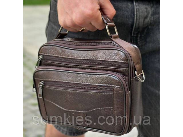 Чоловіча шкіряна сумка барсетка 23х19х7, месенджер через плече з коричневою ручкою BEXHILL 61881B - Фото 1