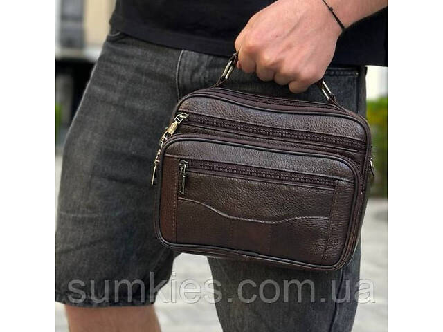 Чоловіча шкіряна сумка барсетка 23х19х7, месенджер через плече з коричневою ручкою BEXHILL 61881B - Фото 2