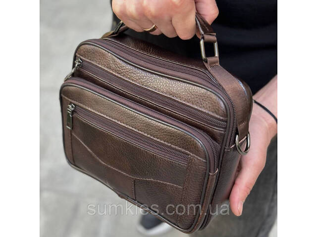 Чоловіча шкіряна сумка барсетка 23х19х7, месенджер через плече з коричневою ручкою BEXHILL 61881B - Фото 3