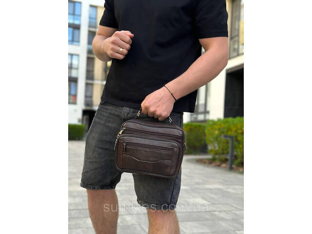 Чоловіча шкіряна сумка барсетка 23х19х7, месенджер через плече з коричневою ручкою BEXHILL 61881B - Фото 4