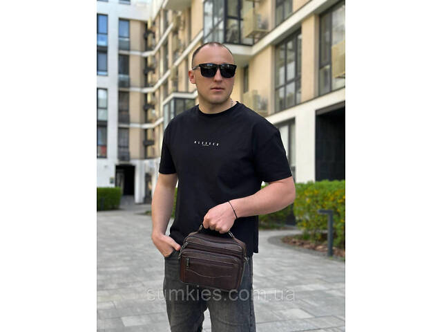 Чоловіча шкіряна сумка барсетка 23х19х7, месенджер через плече з коричневою ручкою BEXHILL 61881B - Фото 5