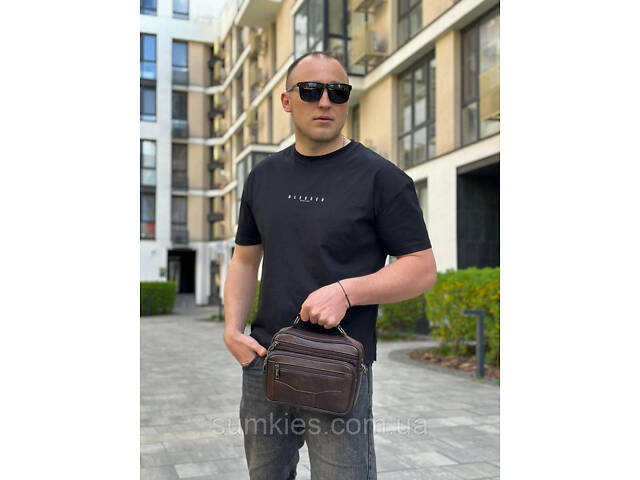 Чоловіча шкіряна сумка барсетка 23х19х7, месенджер через плече з коричневою ручкою BEXHILL 61881B - Фото 6