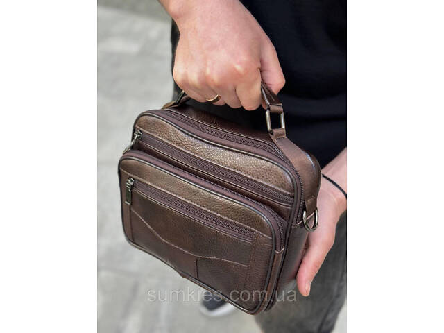 Чоловіча шкіряна сумка барсетка 23х19х7, месенджер через плече з коричневою ручкою BEXHILL 61881B - Фото 9