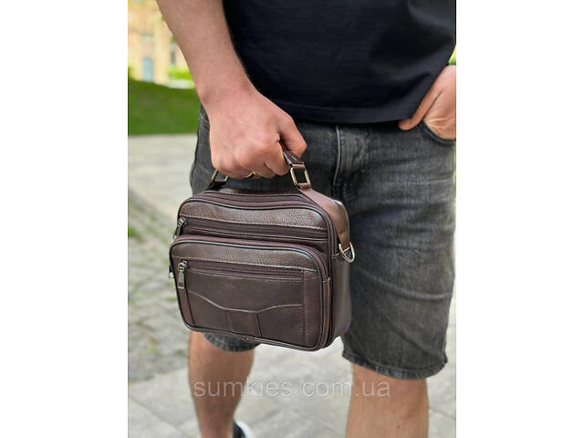 Чоловіча шкіряна сумка барсетка 23х19х7, месенджер через плече з коричневою ручкою BEXHILL 61881B - Фото 10