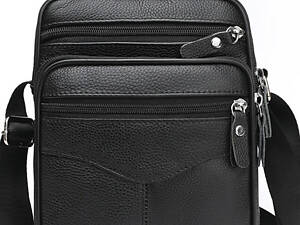Чоловіча шкіряна сумка-барсетка 23х27х9, месенджер через плече Bexhill Bx-56402 чорна