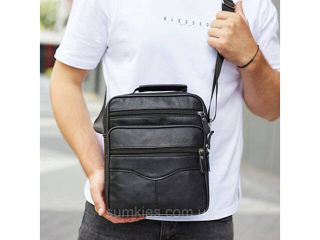 Чоловіча шкіряна сумка-барсетка 26х20.5х8, месенджер через плече Bexhill Bx-56402 чорна - Фото 2