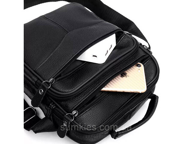 Чоловіча шкіряна сумка-барсетка 26х20.5х8, месенджер через плече Bexhill Bx-56402 чорна - Фото 5