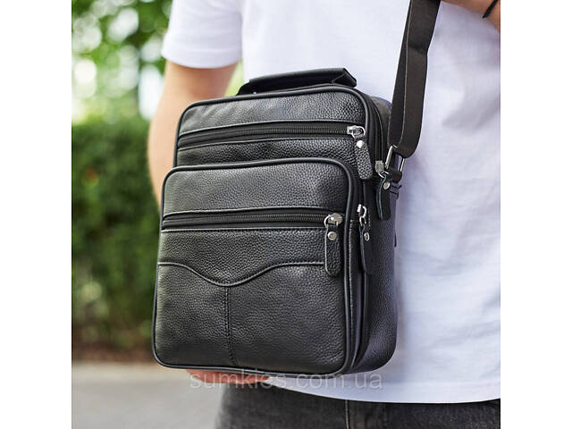 Чоловіча шкіряна сумка-барсетка 26х20.5х8, месенджер через плече Bexhill Bx-56402 чорна - Фото 9