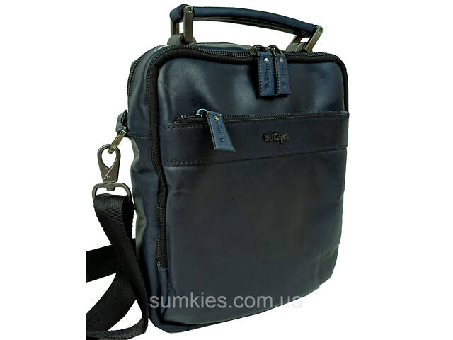 Чоловіча шкіряна сумка, барсетка Mykhail Ikhtyar синя - Фото 1