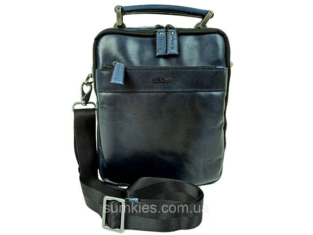 Чоловіча шкіряна сумка, барсетка Mykhail Ikhtyar синя - Фото 3