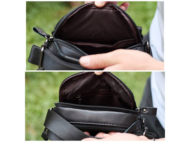 Чоловіча шкіряна сумка, барсетка з натуральної шкіри 24х18х8, сумочка для чоловіків, чорна - Фото 9